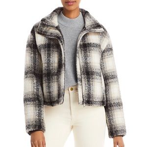 Bagatelle NYC beige neutral plaid XS cropped puffer jacket